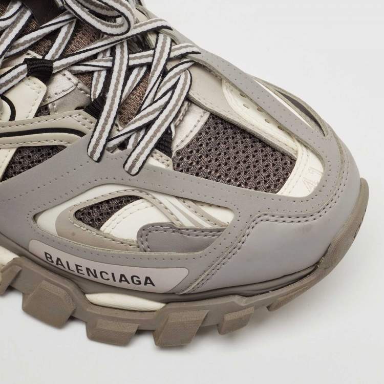 Pre Owned Balenciaga Grey Faux Leather and Mesh Track Lace Up Sneakers Size 41