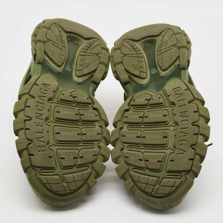Pre Owned Balenciaga Green Faux Leather and Mesh Track Sneakers Size 44