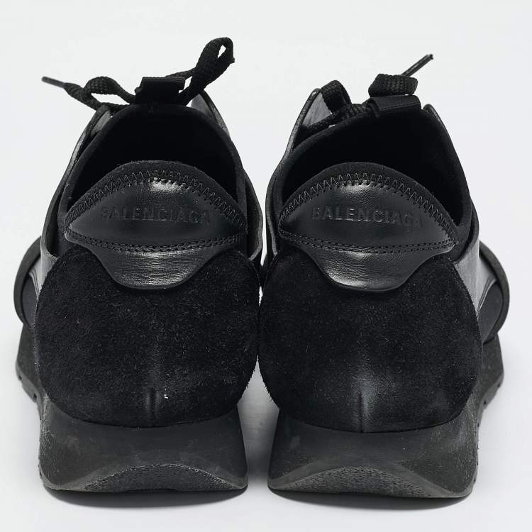 Pre Owned Balenciaga Black Leather and Suede Race Runner Low Top Sneakers Size 40