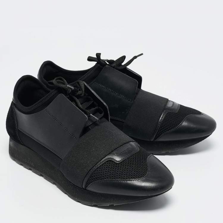 Pre Owned Balenciaga Black Leather and Suede Race Runner Low Top Sneakers Size 40