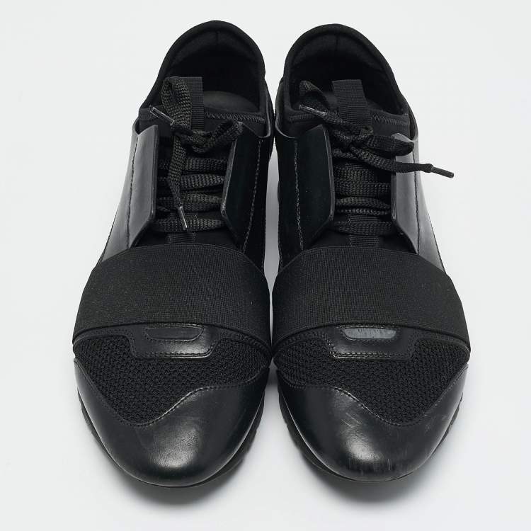 Pre Owned Balenciaga Black Leather and Suede Race Runner Low Top Sneakers Size 40