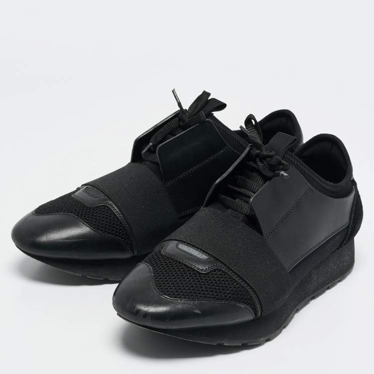 Pre Owned Balenciaga Black Leather and Suede Race Runner Low Top Sneakers Size 40