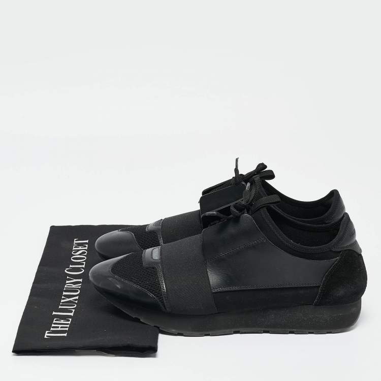 Pre Owned Balenciaga Black Leather and Suede Race Runner Low Top Sneakers Size 40