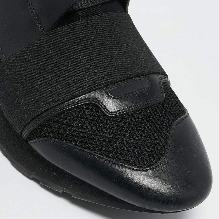Pre Owned Balenciaga Black Leather and Suede Race Runner Low Top Sneakers Size 40