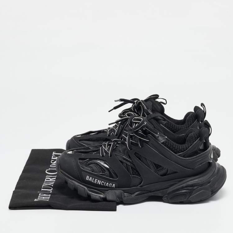 Pre Owned Balenciaga Black Faux Leather and Mesh Track Sneakers Size 36
