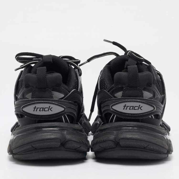 Pre Owned Balenciaga Black Faux Leather and Mesh Track Sneakers Size 36