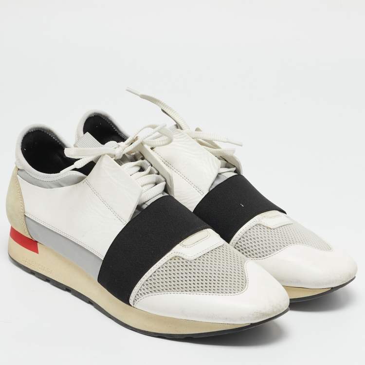 Pre Owned Balenciaga White Mesh and Leather Race Runner Sneakers Size 43