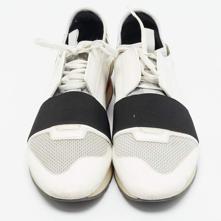 Pre Owned Balenciaga White Mesh and Leather Race Runner Sneakers Size 43