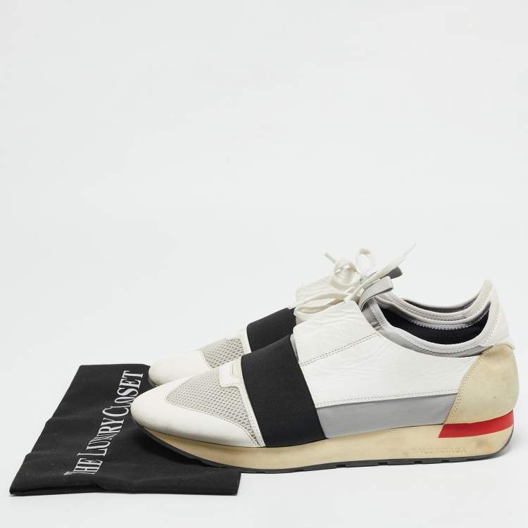 Pre Owned Balenciaga White Mesh and Leather Race Runner Sneakers Size 43