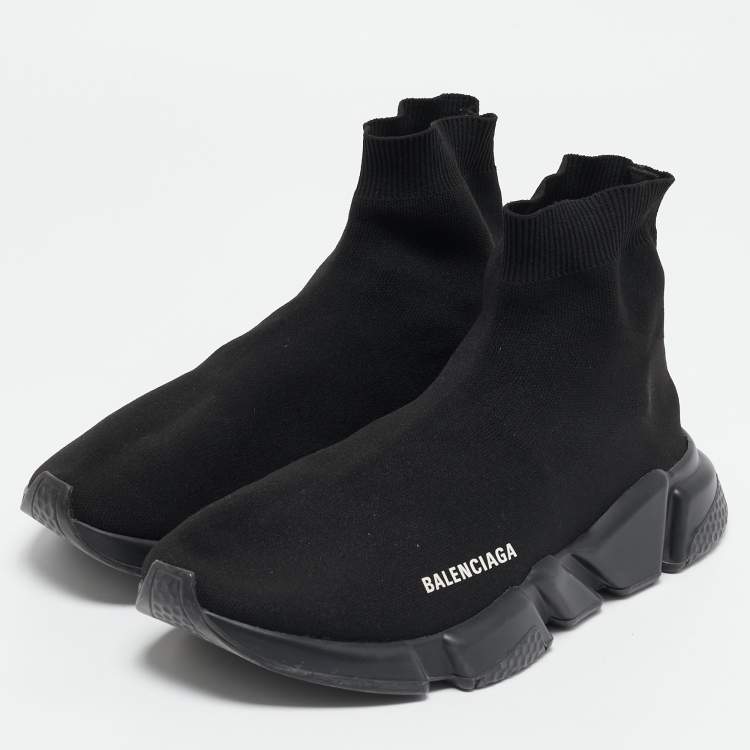 Pre Owned Balenciaga Black Knit Fabric Speed 2.0 High Top Sneakers Size 43