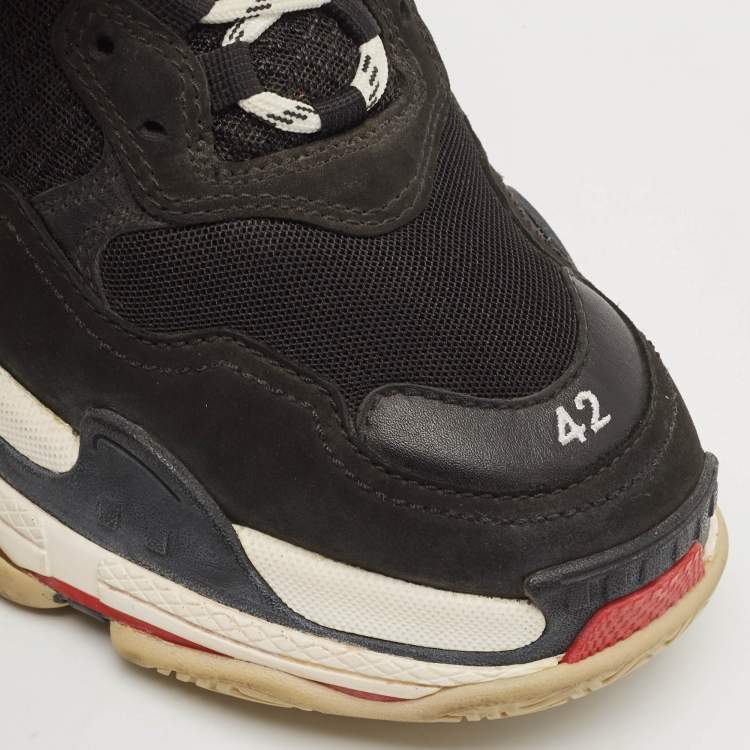 Pre Owned Balenciaga Black Faux Leather and Mesh Triple S Lace Up Sneakers Size 42