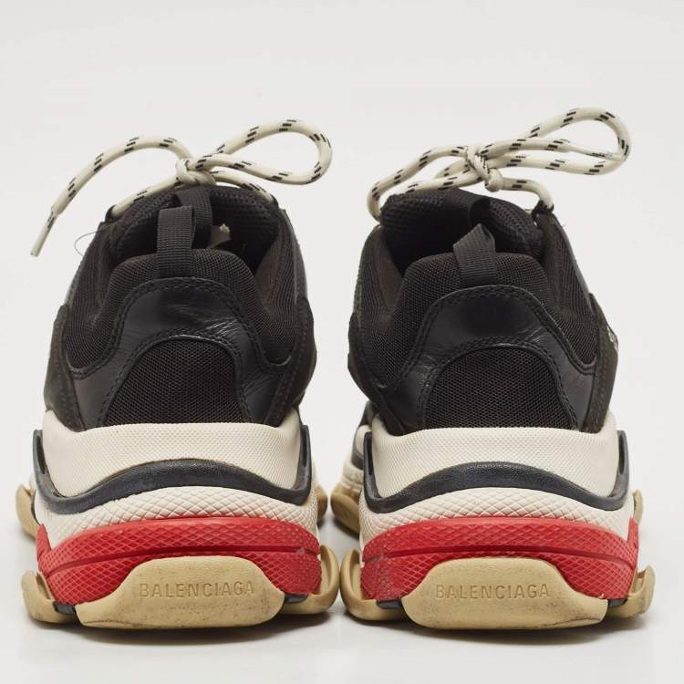 Pre Owned Balenciaga Black Faux Leather and Mesh Triple S Lace Up Sneakers Size 42