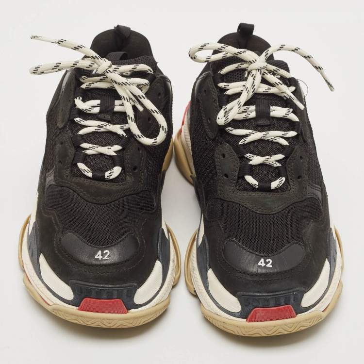 Pre Owned Balenciaga Black Faux Leather and Mesh Triple S Lace Up Sneakers Size 42