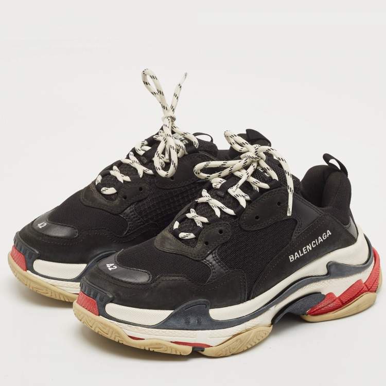 Pre Owned Balenciaga Black Faux Leather and Mesh Triple S Lace Up Sneakers Size 42