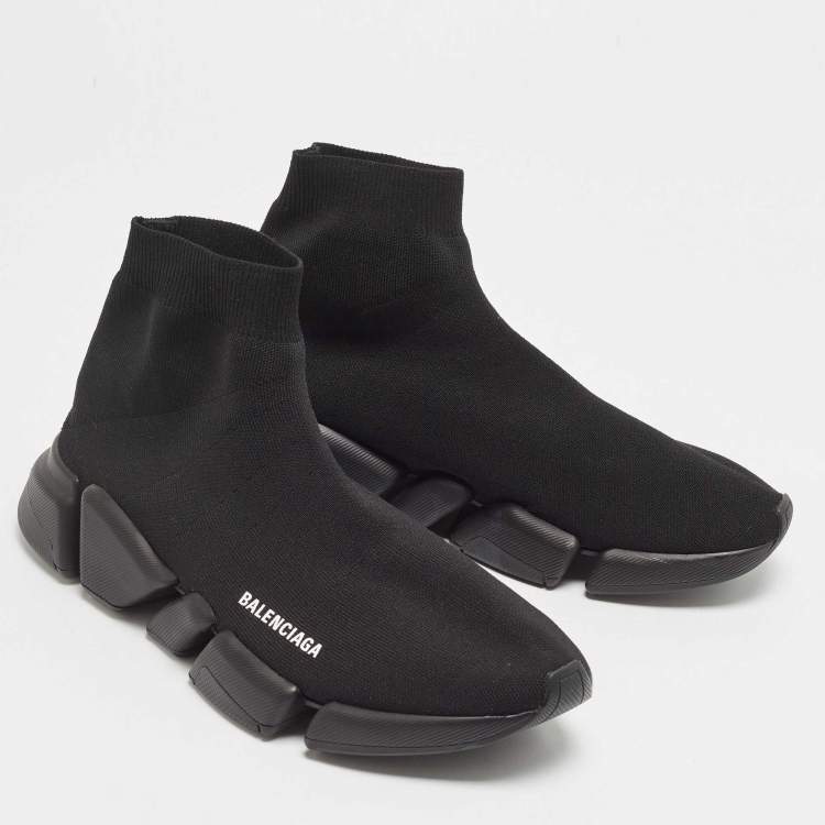 Pre Owned Balenciaga Black Knit Fabric Speed Trainer Sneakers Size 43