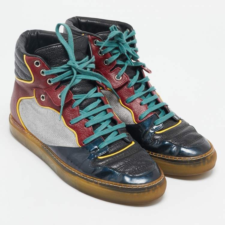 Pre Owned Balenciaga Multicolor Patent and Leather High Top Sneakers Size 41