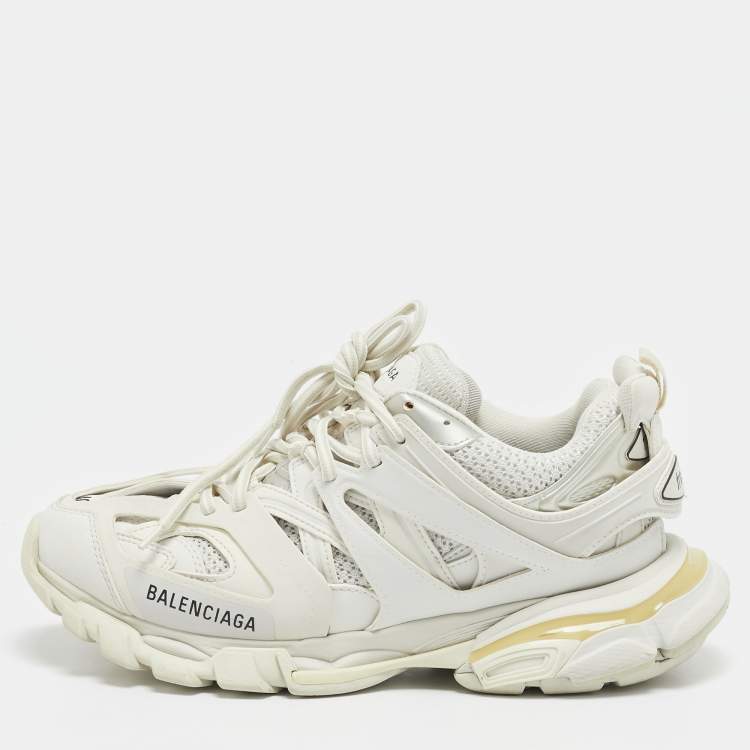 Pre Owned Balenciaga White Leather and Fabric Track Sneakers Size 40 
