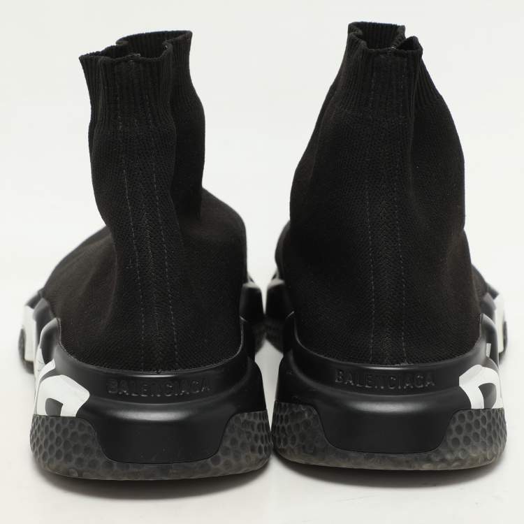 Pre Owned Balenciaga Black Knit Fabric Graffiti Speed Trainer Sneakers Size 41