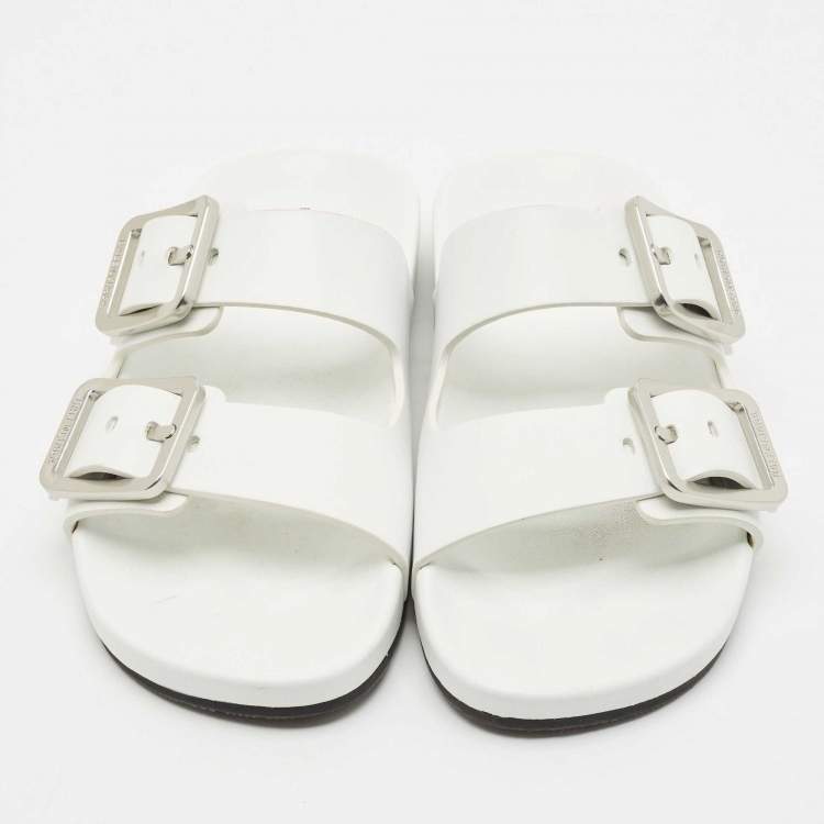 Pre Owned Balenciaga White Leather Mallorca Flat Slides Size 38