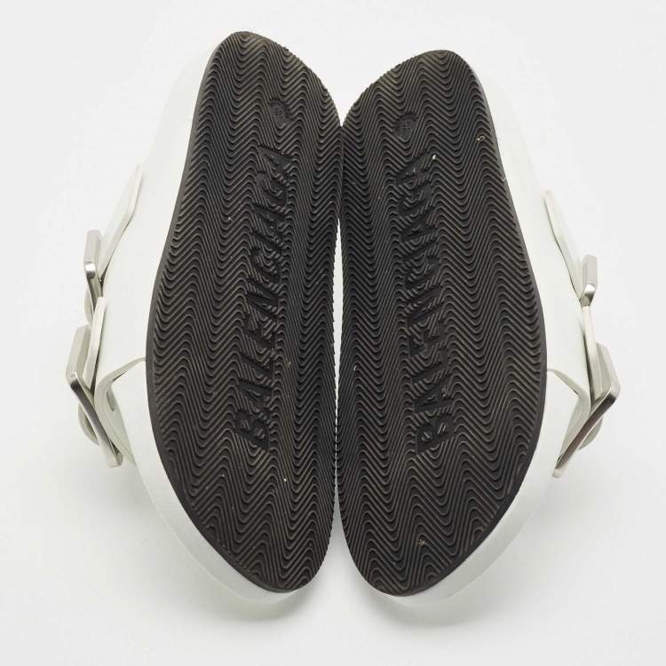 Pre Owned Balenciaga White Leather Mallorca Flat Slides Size 38