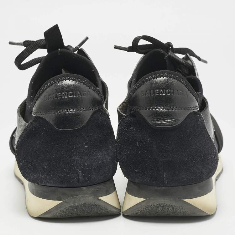 Pre Owned Balenciaga Black Leather and Mesh Race Runner Sneakers Size 41