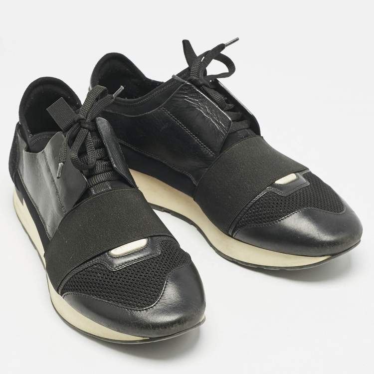 Pre Owned Balenciaga Black Leather and Mesh Race Runner Sneakers Size 41