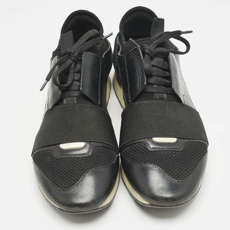 Pre Owned Balenciaga Black Leather and Mesh Race Runner Sneakers Size 41