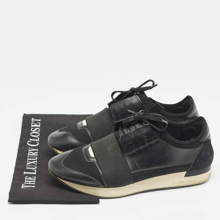 Pre Owned Balenciaga Black Leather and Mesh Race Runner Sneakers Size 41