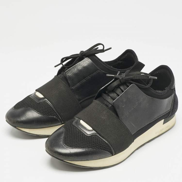 Pre Owned Balenciaga Black Leather and Mesh Race Runner Sneakers Size 41