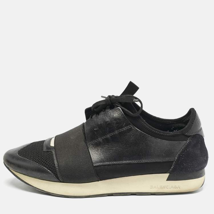 Pre Owned Balenciaga Black Leather and Mesh Race Runner Sneakers Size 41