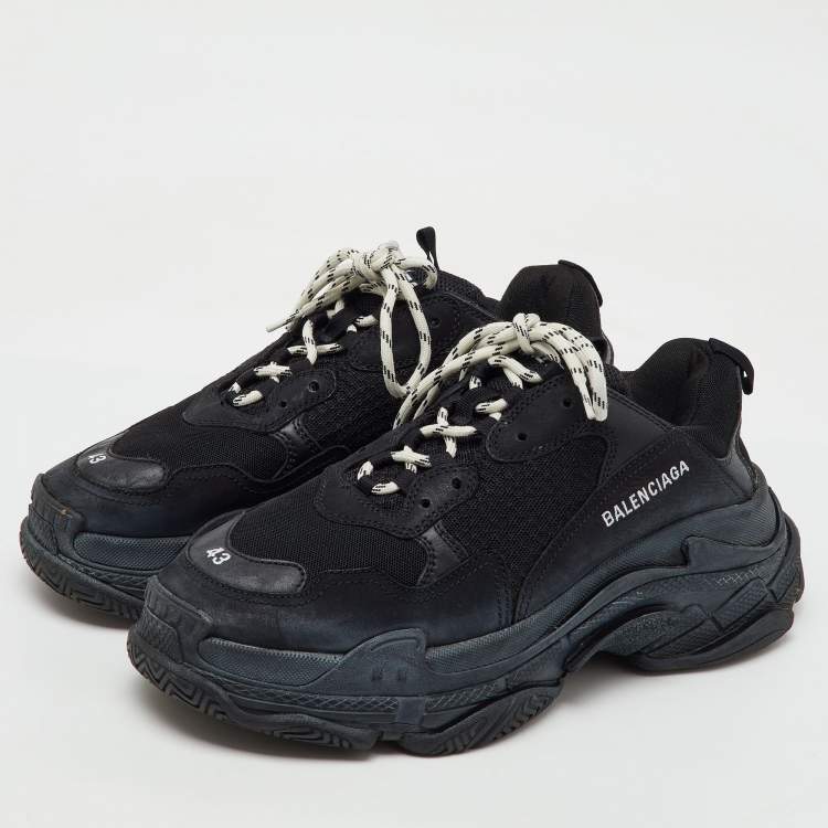 Pre Owned Balenciaga Black Faux Leather and Mesh Triple S Low Top Sneakers Size 43