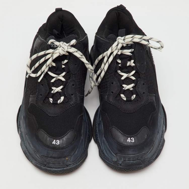 Pre Owned Balenciaga Black Faux Leather and Mesh Triple S Low Top Sneakers Size 43