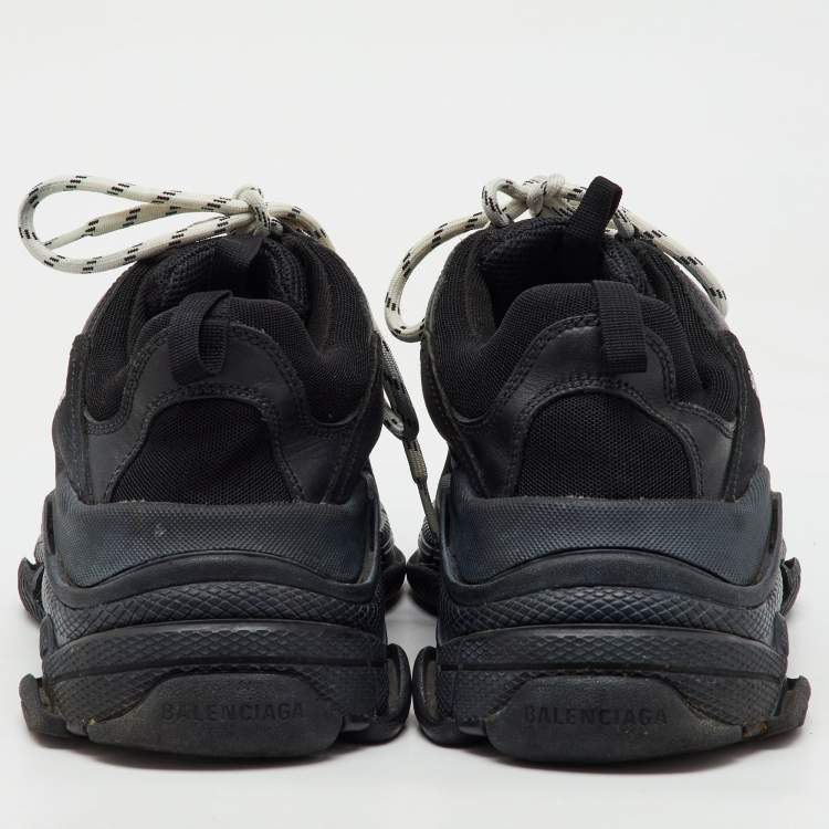 Pre Owned Balenciaga Black Faux Leather and Mesh Triple S Low Top Sneakers Size 43