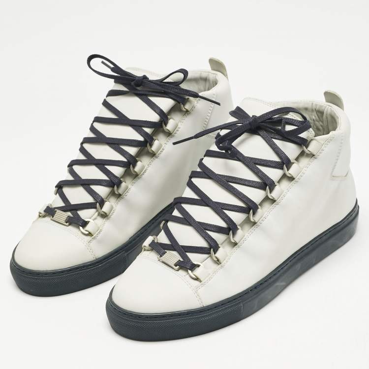 Pre Owned Balenciaga Grey Leather Arena High Top Sneakers Size 40