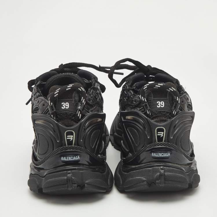 Pre Owned Balenciaga Black Mesh and Faux Leather Runner Sneakers Size 39