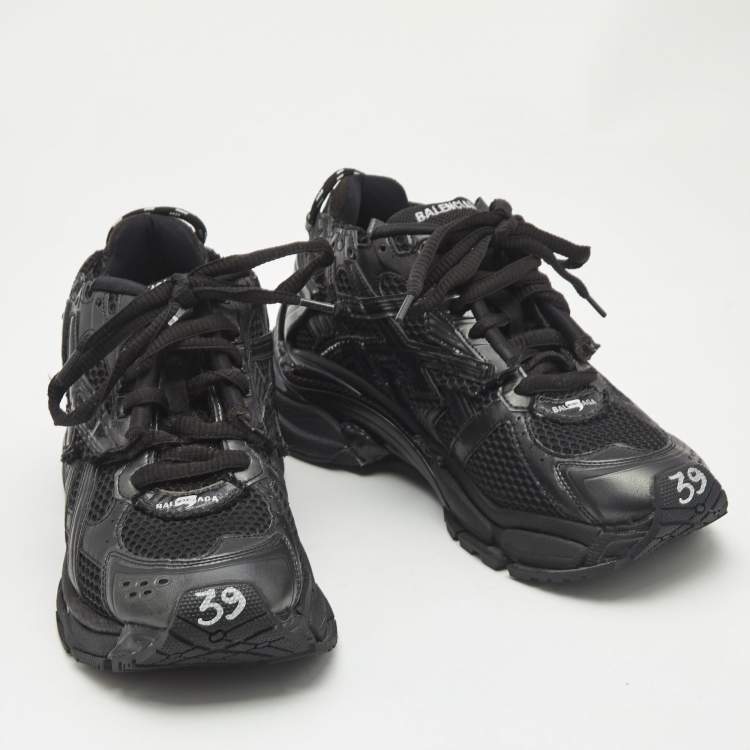 Pre Owned Balenciaga Black Mesh and Faux Leather Runner Sneakers Size 39