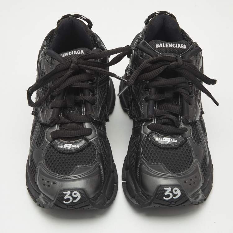 Pre Owned Balenciaga Black Mesh and Faux Leather Runner Sneakers Size 39