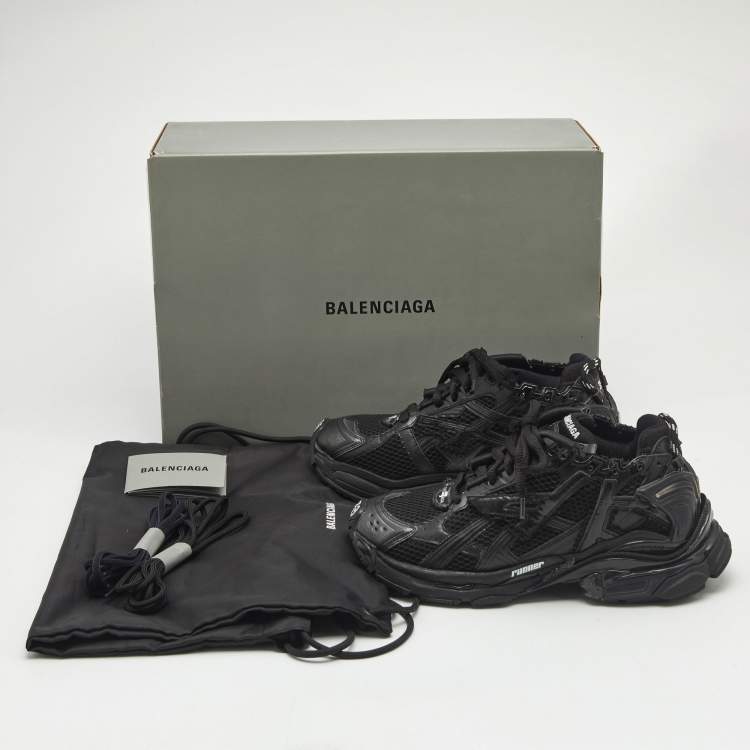 Pre Owned Balenciaga Black Mesh and Faux Leather Runner Sneakers Size 39