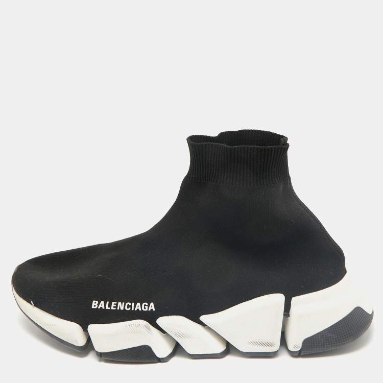 Pre Owned Balenciaga Black Knit Fabric Speed Trainer Slip On Sneakers Size 41