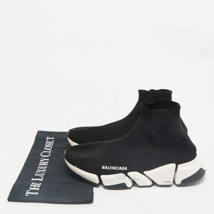 Pre Owned Balenciaga Black Knit Fabric Speed Trainer Slip On Sneakers Size 41
