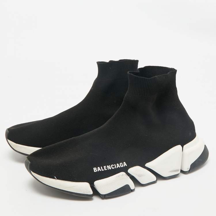 Pre Owned Balenciaga Black Knit Fabric Speed Trainer Slip On Sneakers Size 41