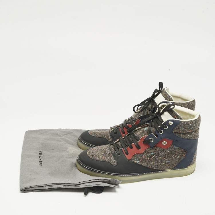 Pre Owned Balenciaga Multicolor Leather and Wool High Top Sneakers Size 40