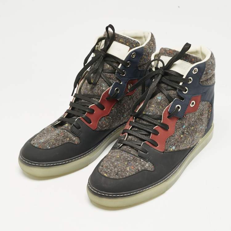 Pre Owned Balenciaga Multicolor Leather and Wool High Top Sneakers Size 40