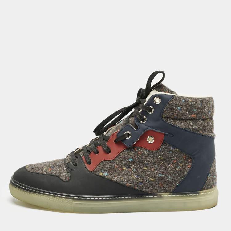 Pre Owned Balenciaga Multicolor Leather and Wool High Top Sneakers Size 40