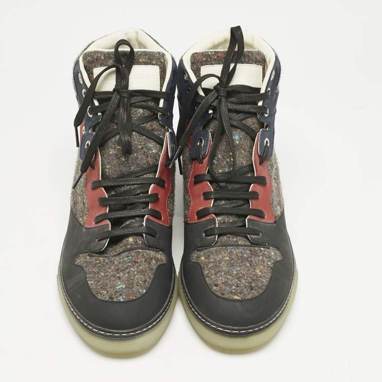 Pre Owned Balenciaga Multicolor Leather and Wool High Top Sneakers Size 40