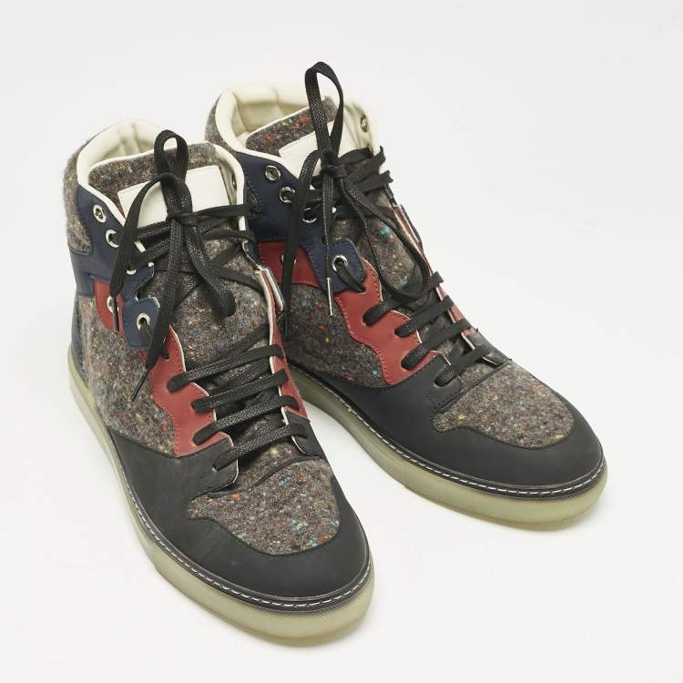 Pre Owned Balenciaga Multicolor Leather and Wool High Top Sneakers Size 40