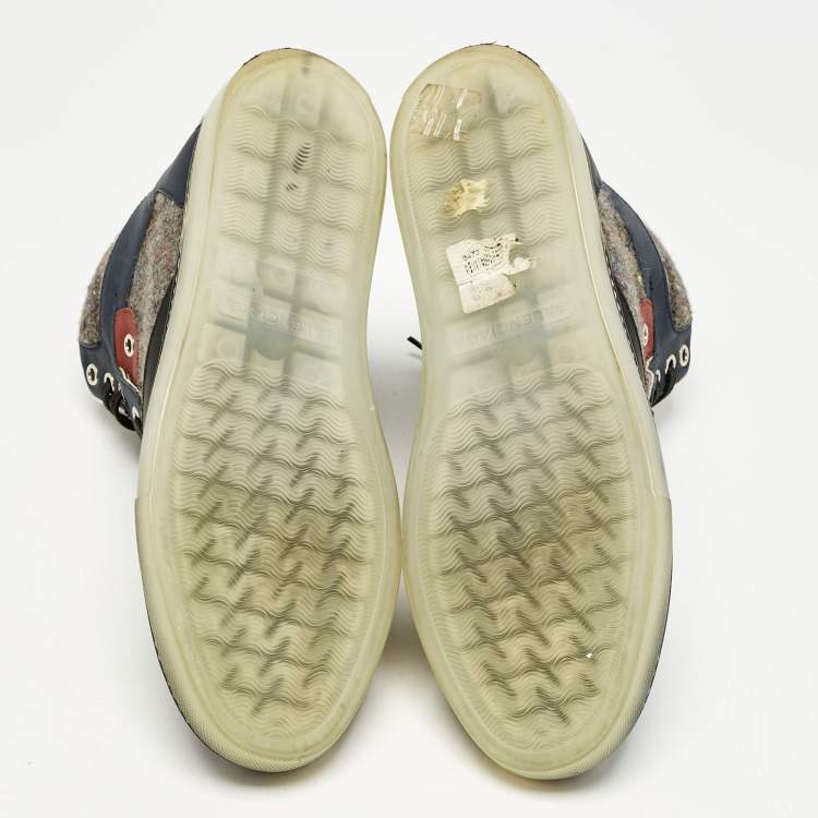 Pre Owned Balenciaga Multicolor Leather and Wool High Top Sneakers Size 40