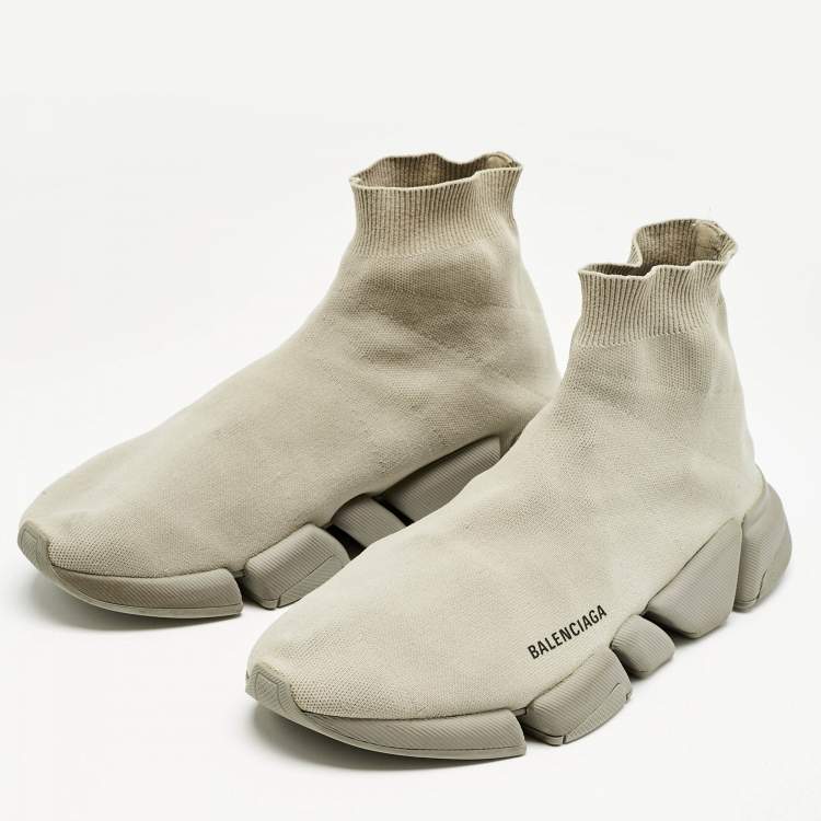 Pre Owned Balenciaga Grey Knit Fabric speed 2.0 High Top Sneakers Size 45
