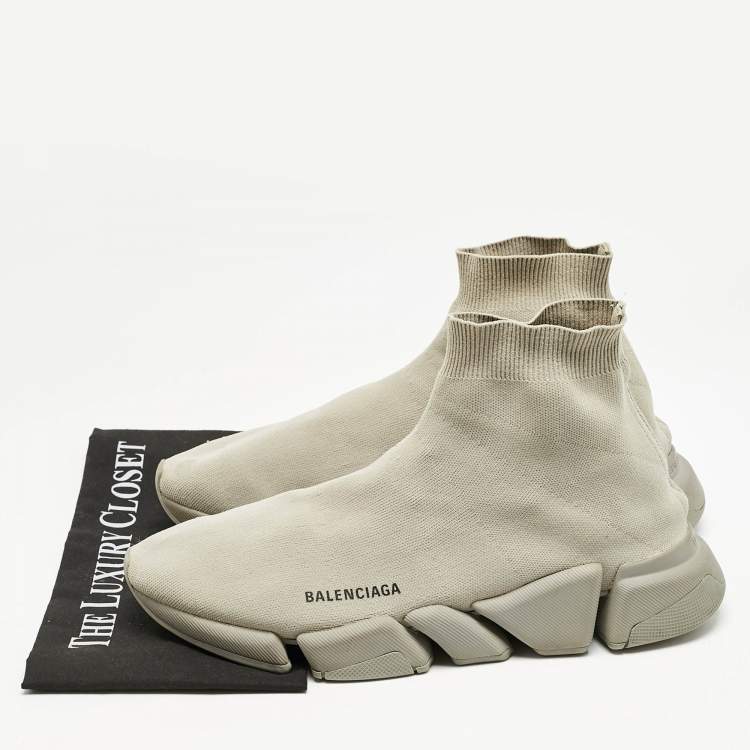 Pre Owned Balenciaga Grey Knit Fabric speed 2.0 High Top Sneakers Size 45