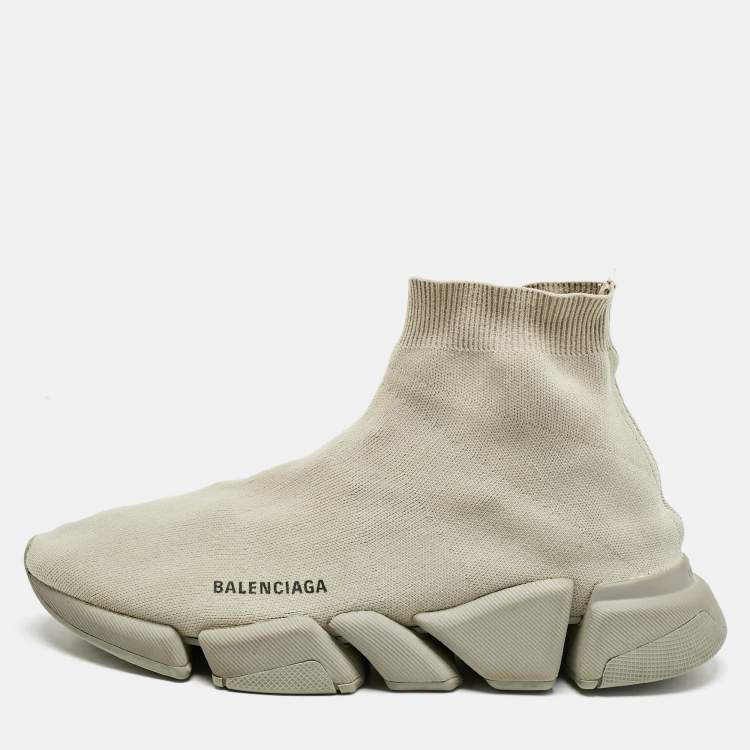 Pre Owned Balenciaga Grey Knit Fabric speed 2.0 High Top Sneakers Size 45